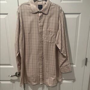 Men's Beige Plaid Button Down Shirt 19 35/36